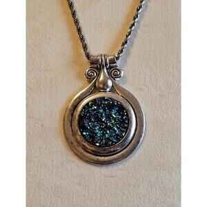 Alanna Silver Scroll Work Faux Druzy Necklace
